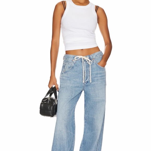 Citizens Of Humanity Denim - Citizens Of Humanity Brynn Light Blue Wide Leg Drawstring Jeans